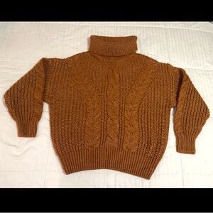No Brand Chunky Cable Knit Turtleneck Sweater Mustard Yellow Size L Fisherman